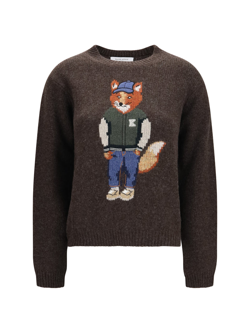 Maison Kitsuné Maison Kitsuné Dressed Fox Sweater Dark Wood - World Class Fashion