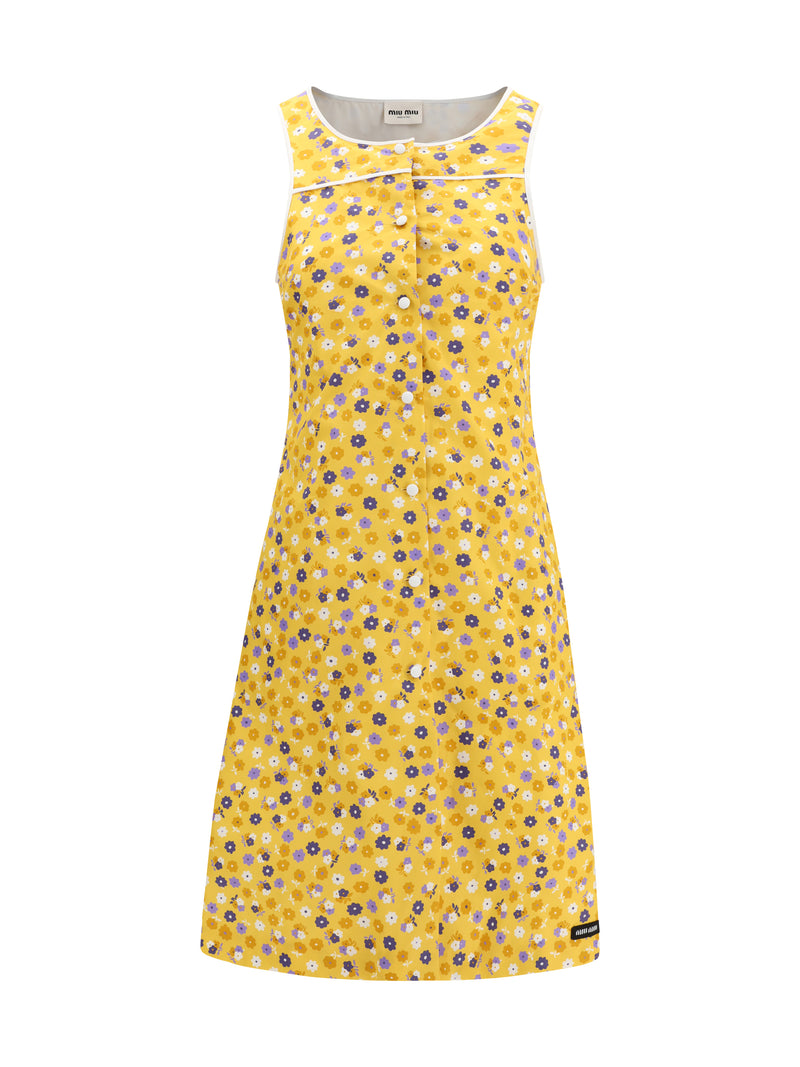 Miu Miu Miu Miu Floral Midi Dress Yellow Purple Women - World Class Fashion