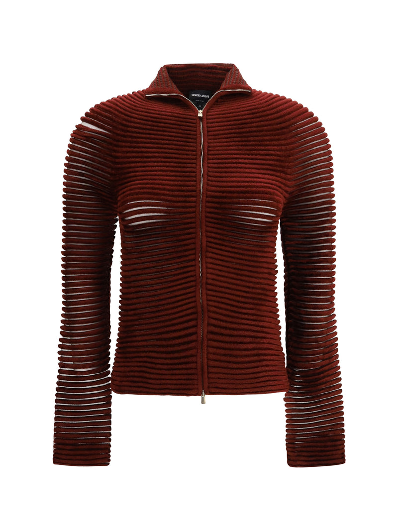 Giorgio Armani Giorgio Armani Openwork Viscose-blend Cardigan Burgundy - World Class Fashion