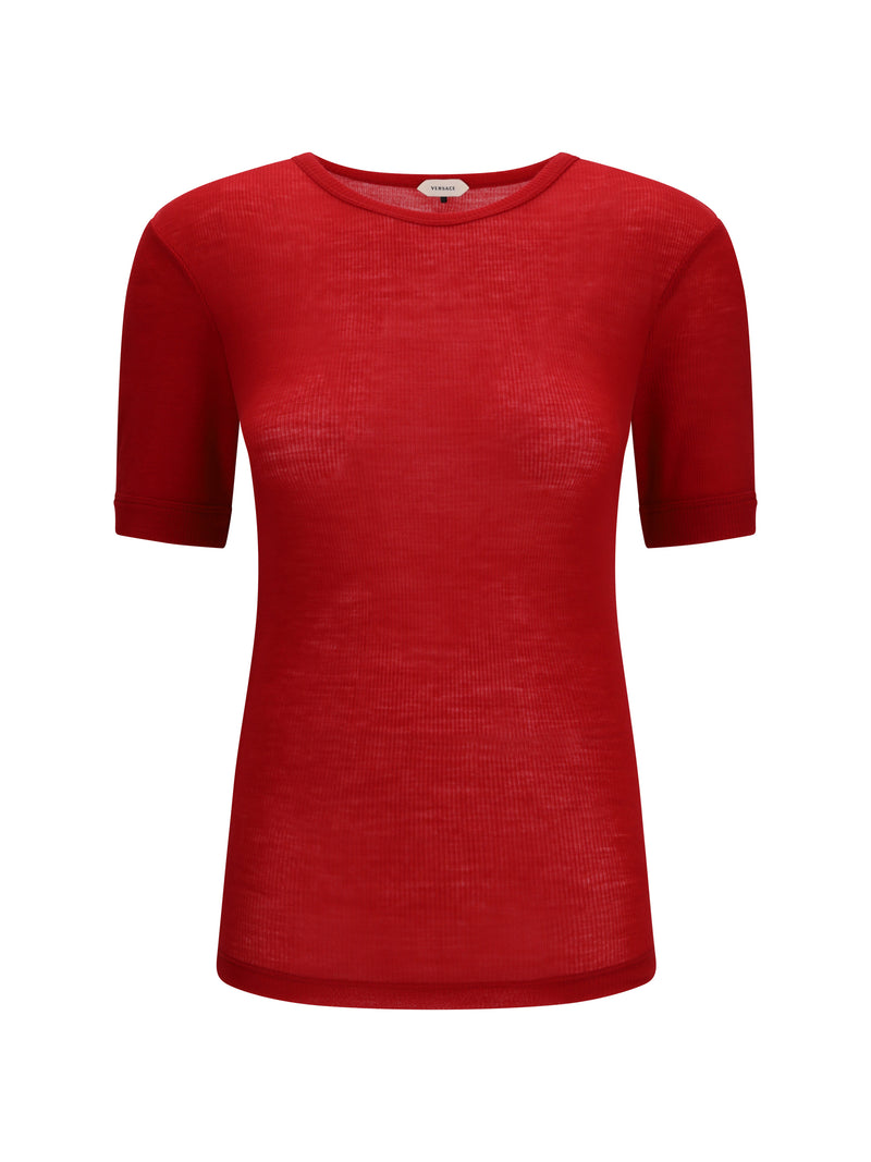 Versace Versace Ribbed Knit T-shirt Lipstick Red - World Class Fashion