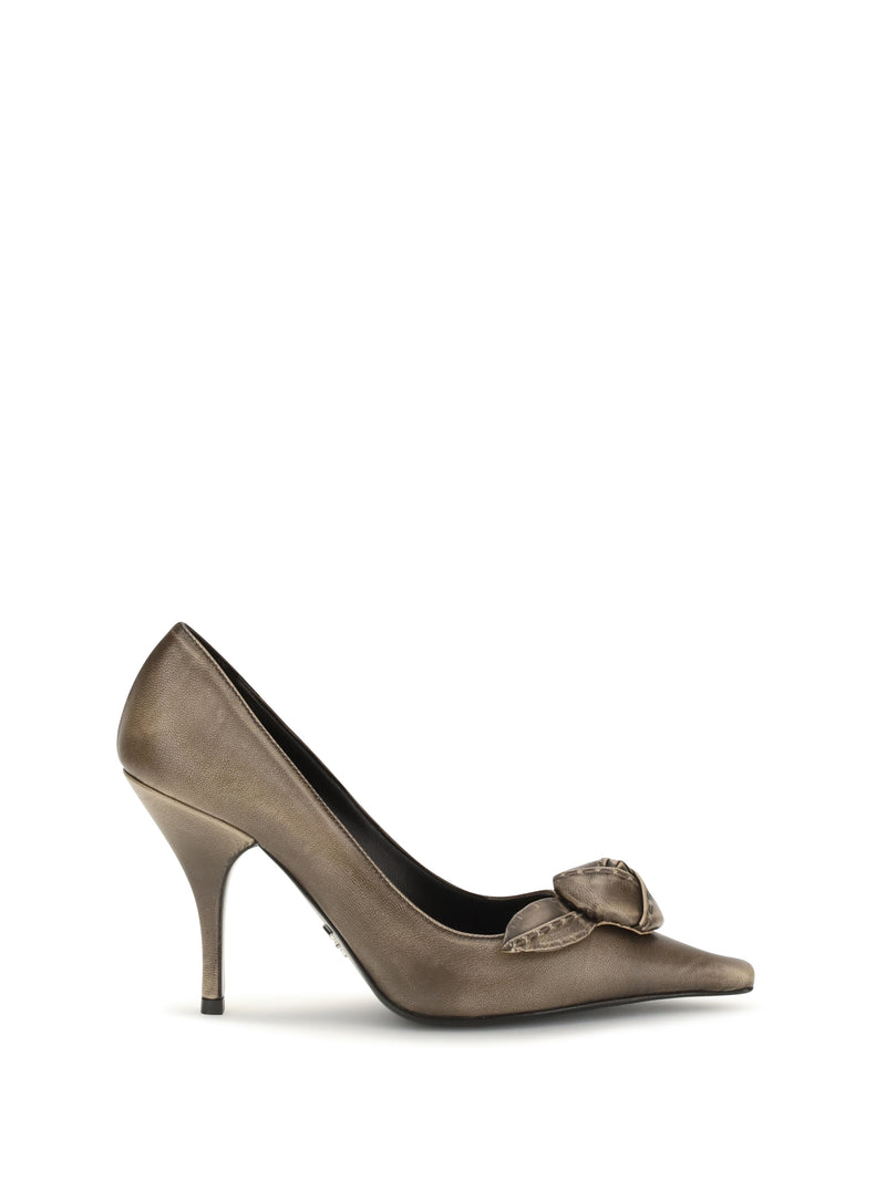 Prada Prada Leather Pumps with Rose Appliqué Tortora - World Class Fashion