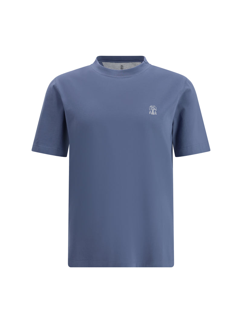 Brunello Cucinelli Brunello Cucinelli Logoed T-shirt Denim+Off White - World Class Fashion