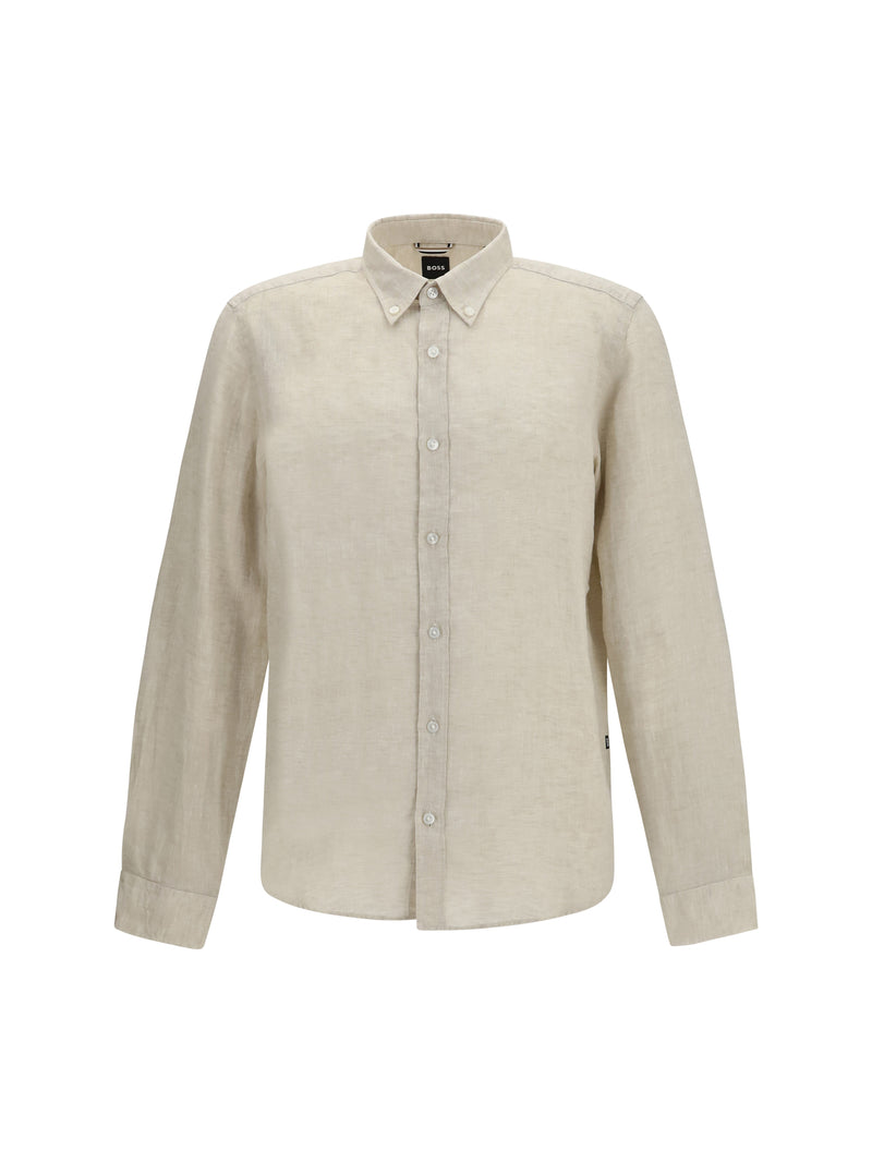 Hugo Boss Black Hugo Boss Black Regular-fit Linen Shirt Open Beige - World Class Fashion