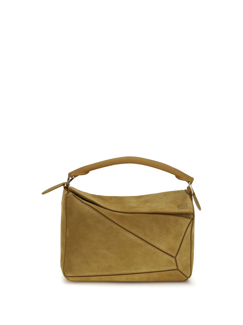 Loewe Loewe Small Featherlight Puzzle Suede Handbag Ochre - World Class Fashion