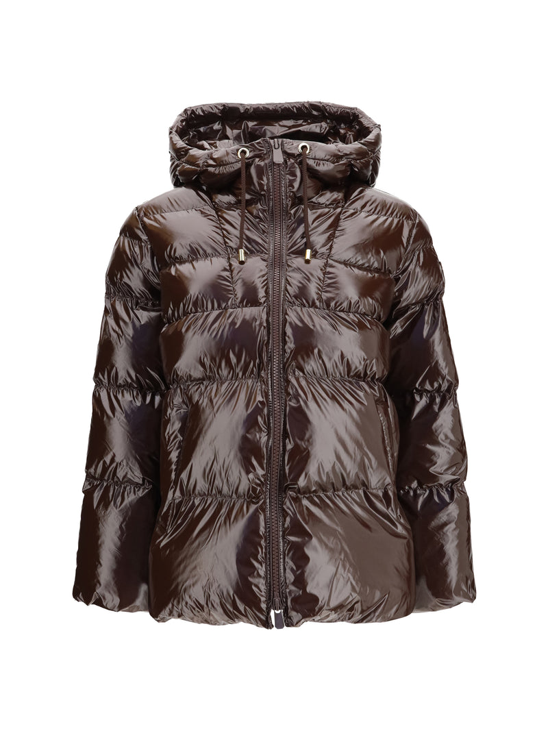 Pinko Pinko Eleodoro Hooded Down Jacket Dark Brown Women - World Class Fashion