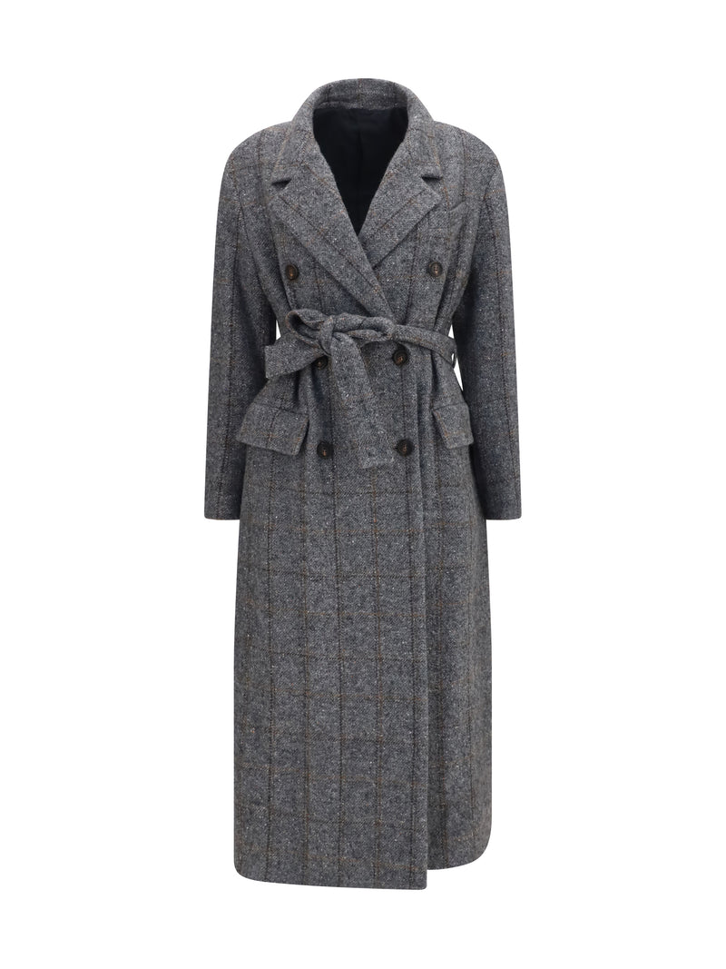 Brunello Cucinelli Brunello Cucinelli Long Alpaca-blend Coat Check Women - World Class Fashion
