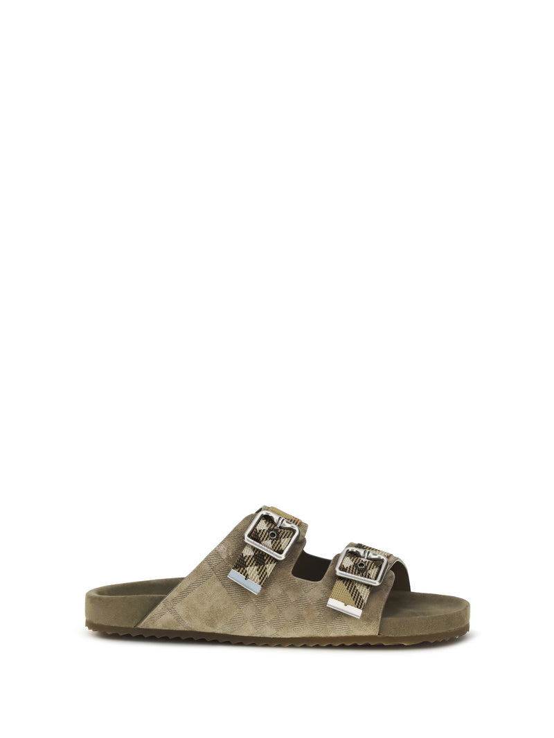 Burberry Burberry Urchin Suede Check Sandals Sparrow Beige - World Class Fashion