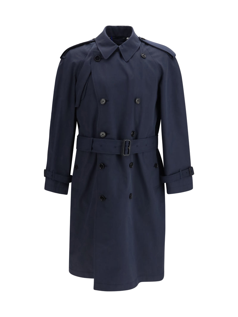 Burberry Burberry Highbury Mixed Cotton Trench Navy Black - World Class Fashion