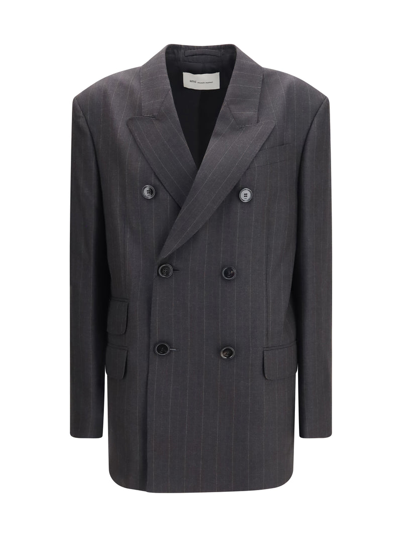 AMI Paris AMI Paris Striped Wool Double Breasted Blazer Grey/Brown - World Class Fashion