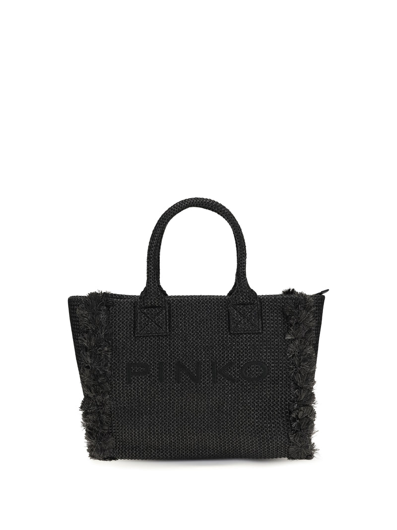 Pinko Pinko Medium Beach Raffia Tote Bag Nero-Antique Gold - World Class Fashion