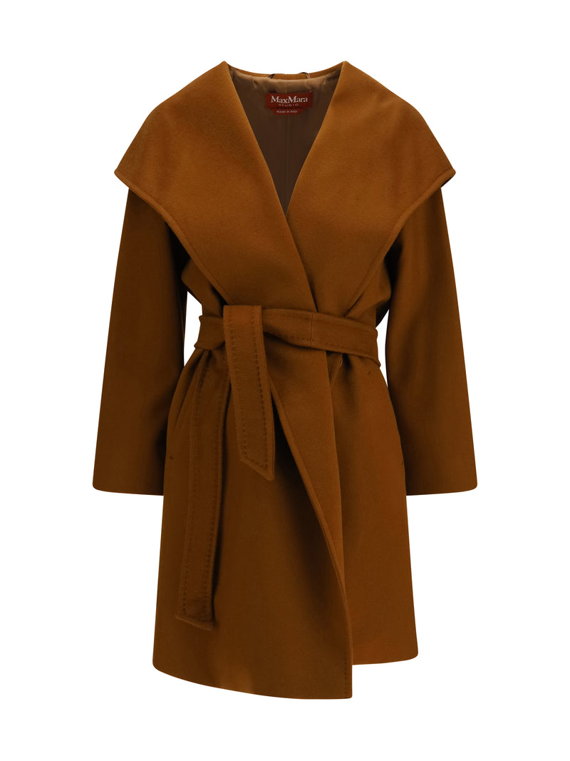 Max Mara Studio Max Mara Studio Wool Drap Newmang Coat Cuoio - World Class Fashion