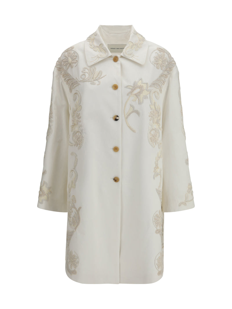 Dries Van Noten Dries Van Noten Embroidered A-line Coat Offwhite - World Class Fashion