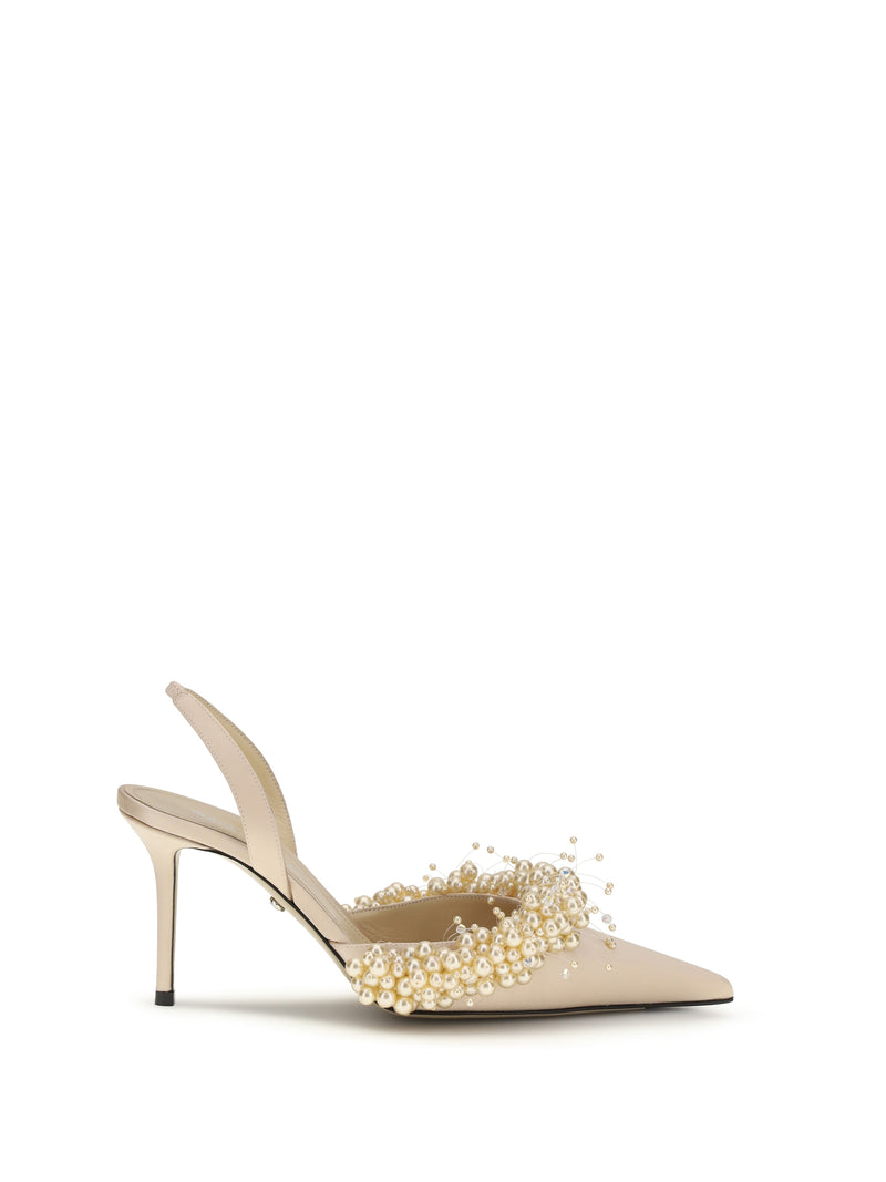Mach & Mach Mach & Mach Slingback Pumps with Pearls Golden - World Class Fashion