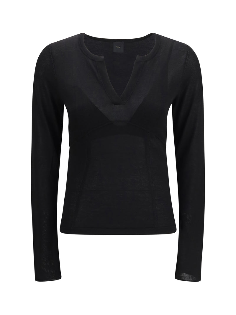 Pinko Pinko V-Neck Long-Sleeve Sweater Nero Limousine - World Class Fashion