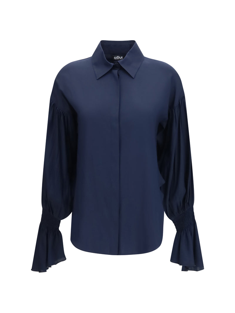 Ella Ella Silk-blend Bell Sleeve Shirt Navy - World Class Fashion