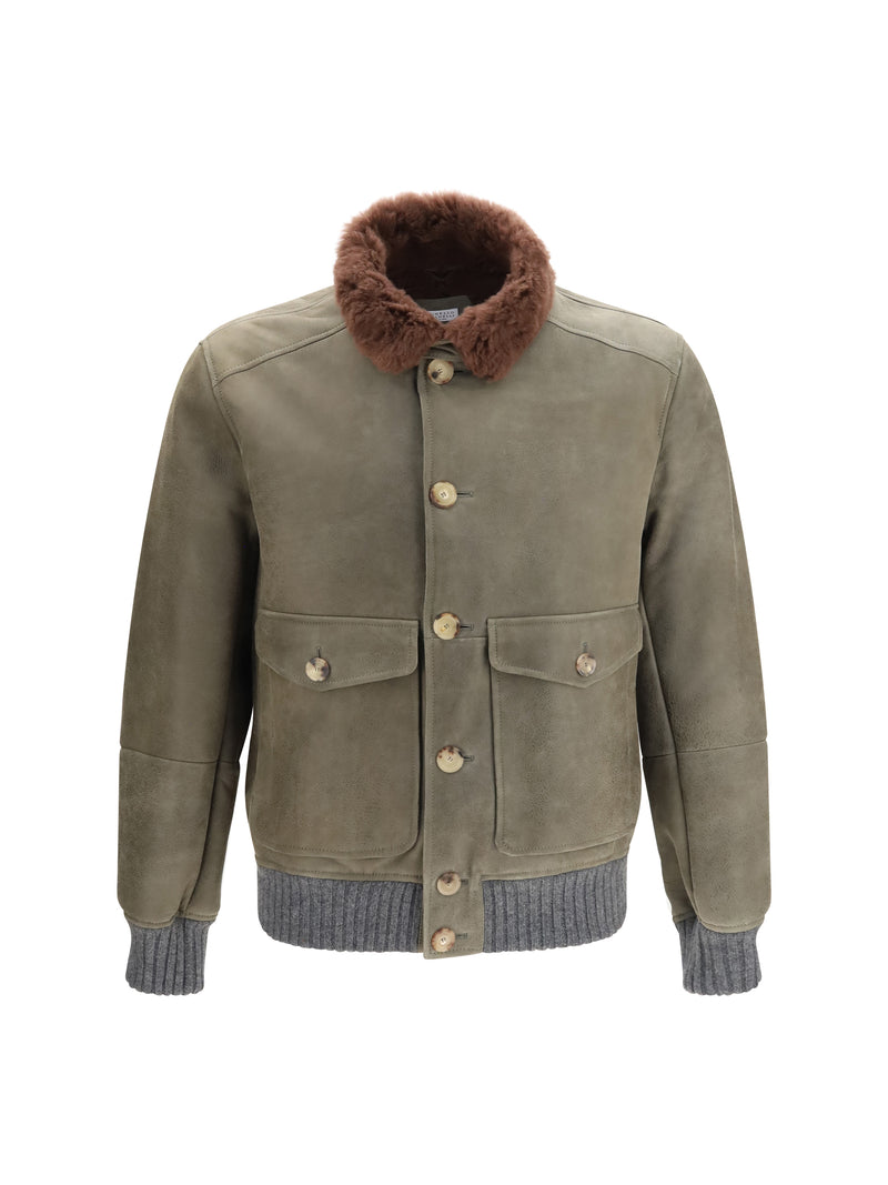 Brunello Cucinelli Brunello Cucinelli Waxed Shearling Jacket Green Men - World Class Fashion