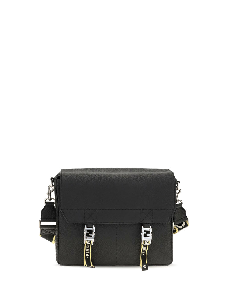 Fendi Fendi Flow Mess Medium Roman Leather Crossbody Bag Nero - World Class Fashion