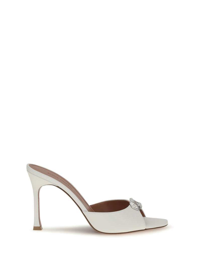 Amina Muaddi Amina Muaddi Camelia Leather Mule Sandals White Crystal - World Class Fashion