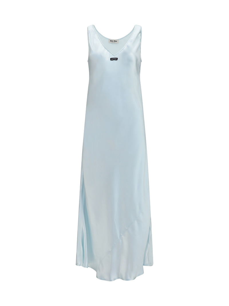 Miu Miu Miu Miu Long Satin V-neck Dress Clorofilla - World Class Fashion