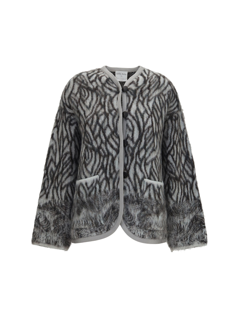 Forte_forte Forte_forte Heron Feather Motif Brushed Cardigan - World Class Fashion