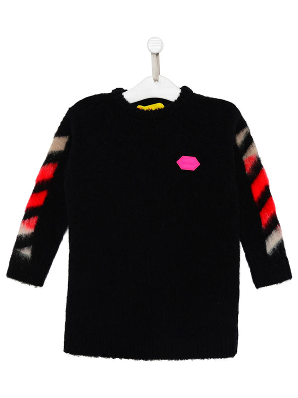 Off-white Black Wool Blend Off Brushed Dress