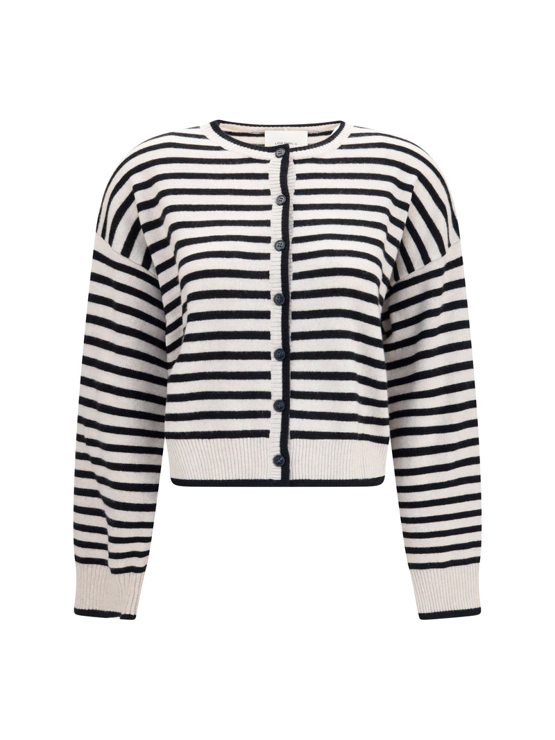 Lisa Yang Lisa Yang Marit Striped Cardigan Oyster/Black - World Class Fashion
