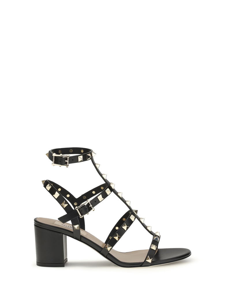 Valentino Garavani Valentino Garavani Leather Rockstud Sandals Nero - World Class Fashion