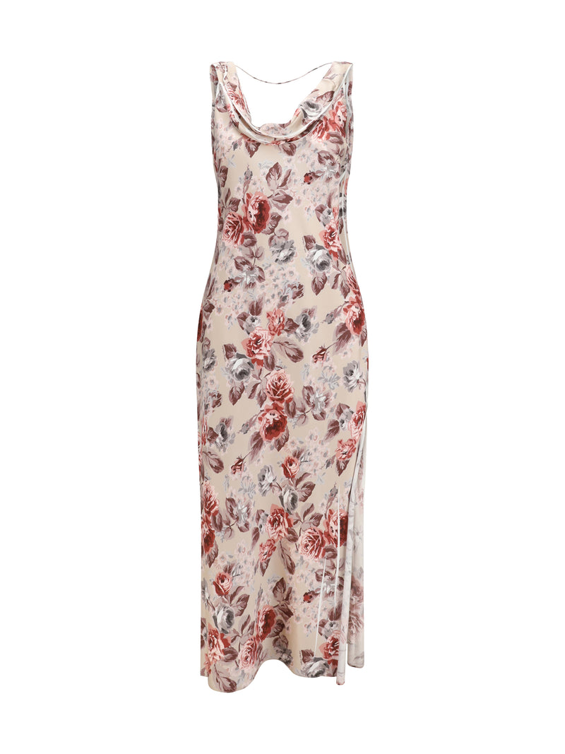 Acne Studios Acne Studios Draped Floral-print Dress Multi Beige - World Class Fashion