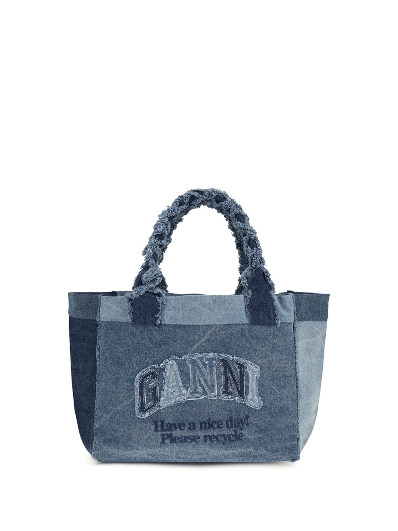 Ganni Ganni Medium Trapeze Denim Shopper Mid Blue Vintage - World Class Fashion