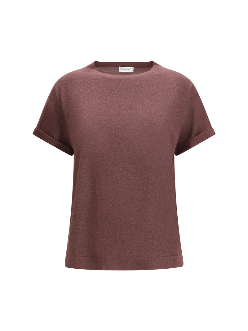 Brunello Cucinelli Brunello Cucinelli Cashmere Glitter T-shirt Rhubarb - World Class Fashion