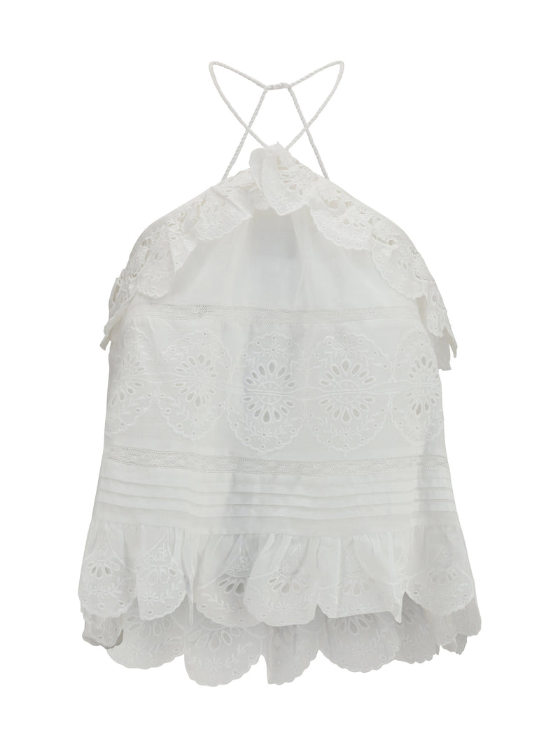 Marant Étoile Marant Étoile Prisha Ruffle Top White - World Class Fashion