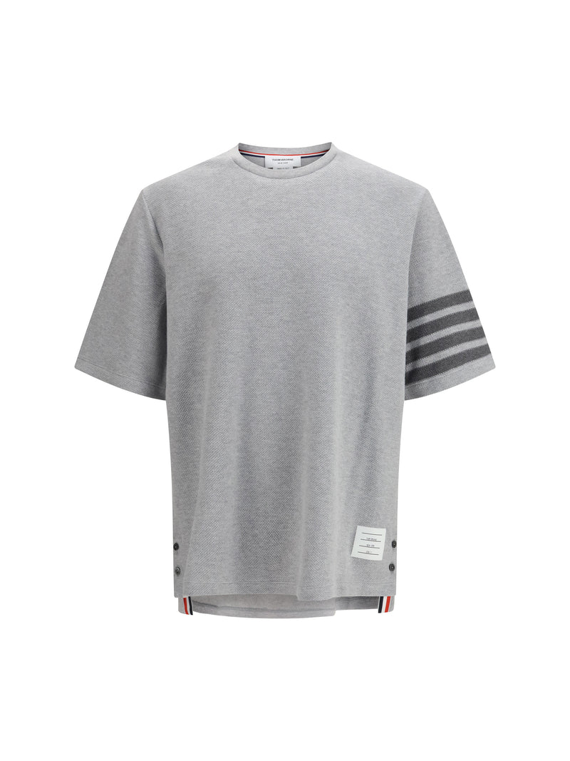 Thom Browne Thom Browne Textured Cotton Piqué T-shirt Pale Grey - World Class Fashion