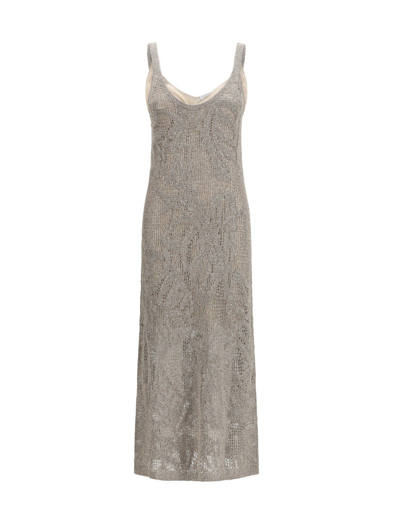 Brunello Cucinelli Brunello Cucinelli Dazzling Water Lillies Dress Fango - World Class Fashion