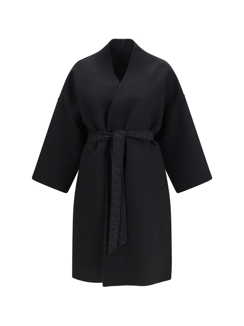 Fendi Fendi FF Zucca Wool Coat Black Women - World Class Fashion