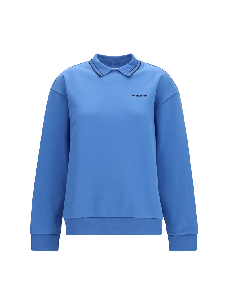 Miu Miu Miu Miu Crewneck Sweatshirt with Embroidered Logo Azzurro - World Class Fashion