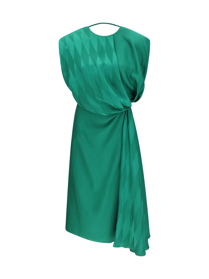 Versace Vestido midi de seda de Versace con detalle retorcido, color esmeralda - World Class Fashion