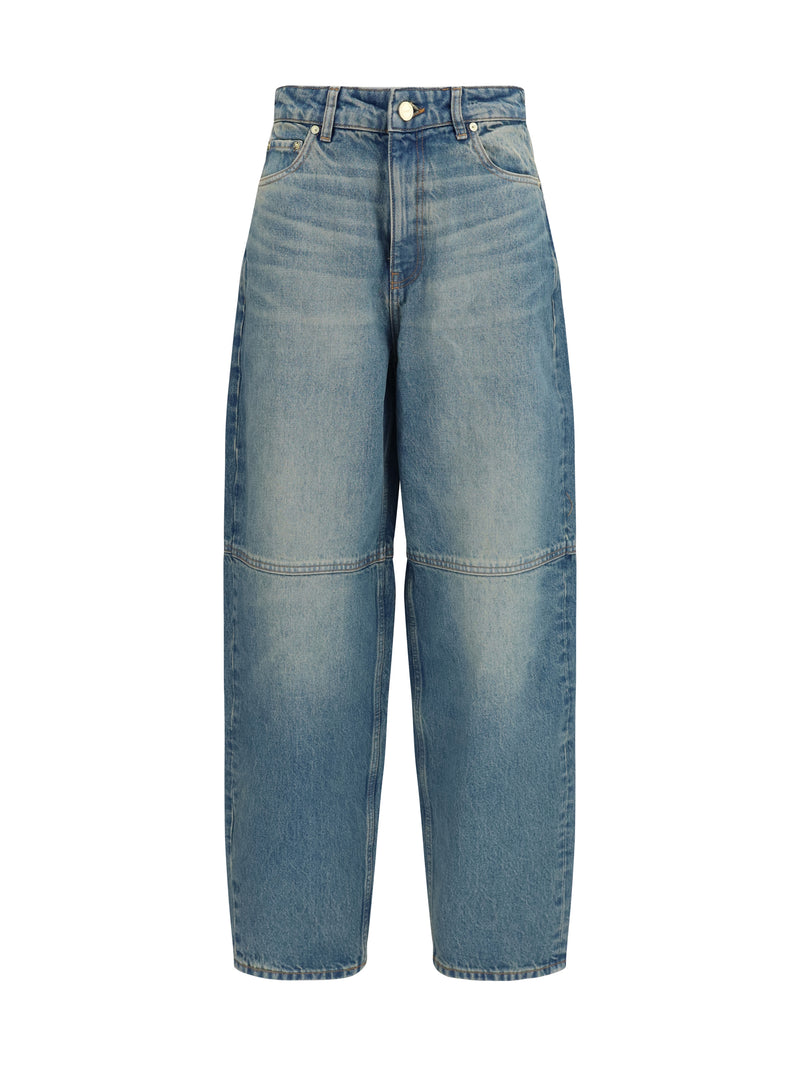 Ganni Ganni Stary Rigid Denim Jeans Mid Blue Vintage - World Class Fashion