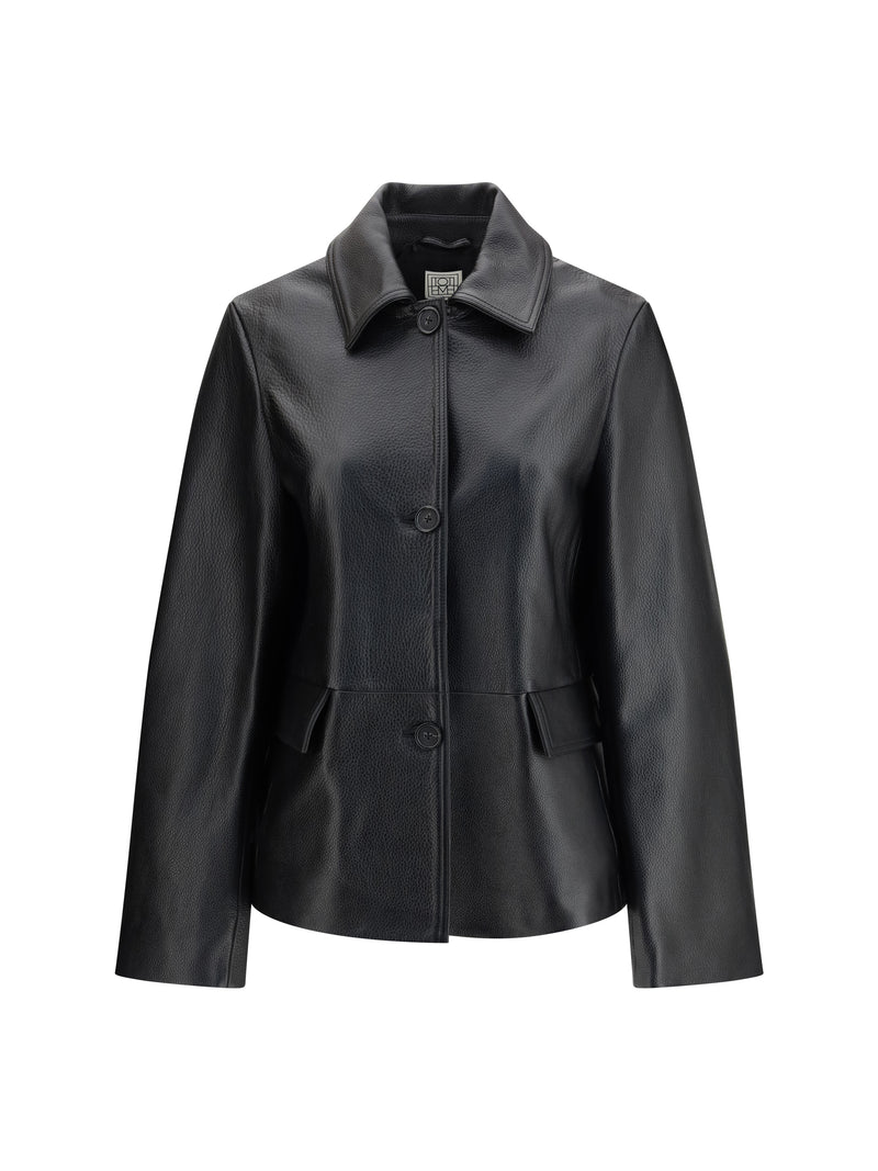 Toteme Chaqueta Toteme de piel granulada negra para mujer - World Class Fashion