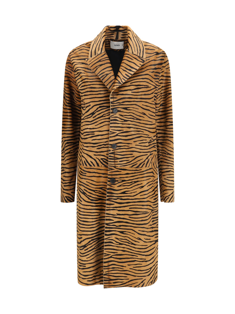 Fendi Fendi Tiger Print Leather Coat Naturale - World Class Fashion