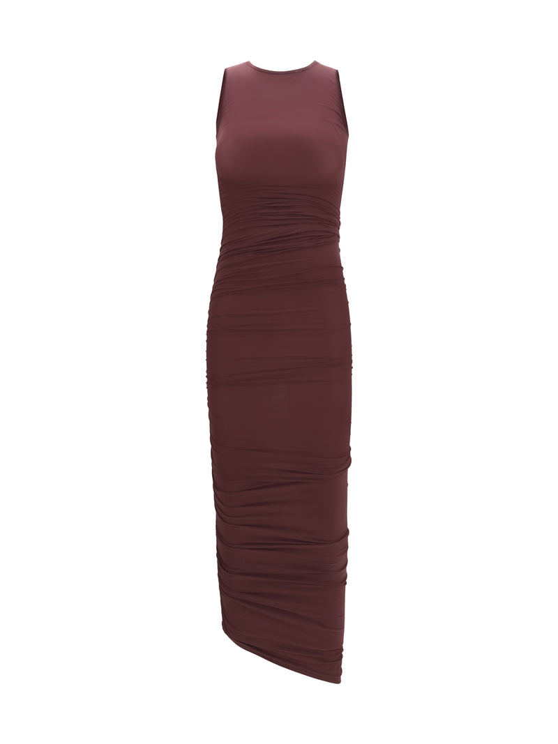 Wolford Wolford Vestido midi asimétrico semitransparente color Ciruela Silvestre - World Class Fashion