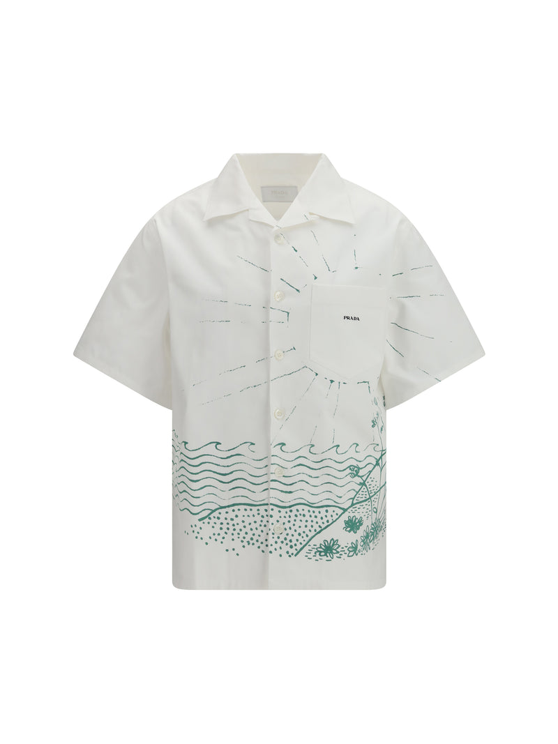 Prada Prada Oversized Wave Print Shirt Verde Men - World Class Fashion