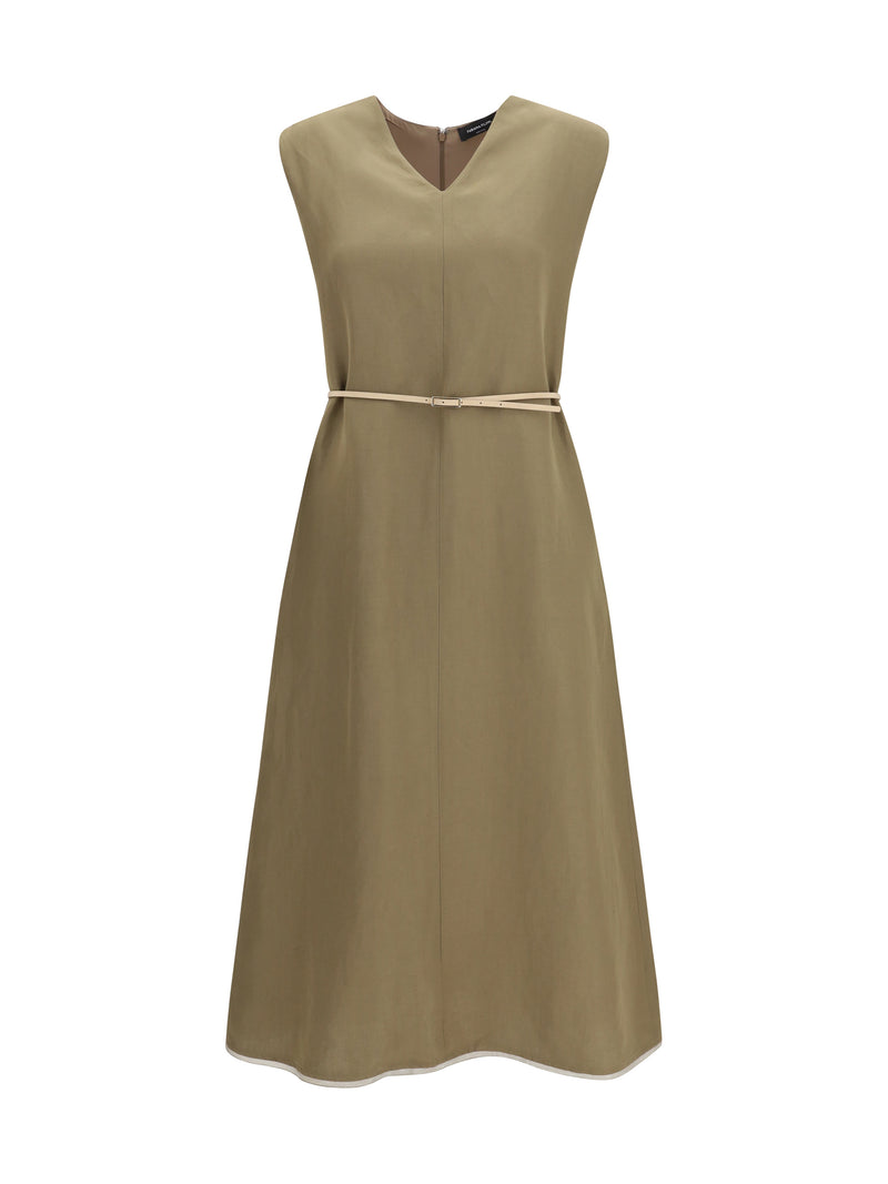 Fabiana Filippi Fabiana Filippi V-neck Belted Dress Fango - World Class Fashion