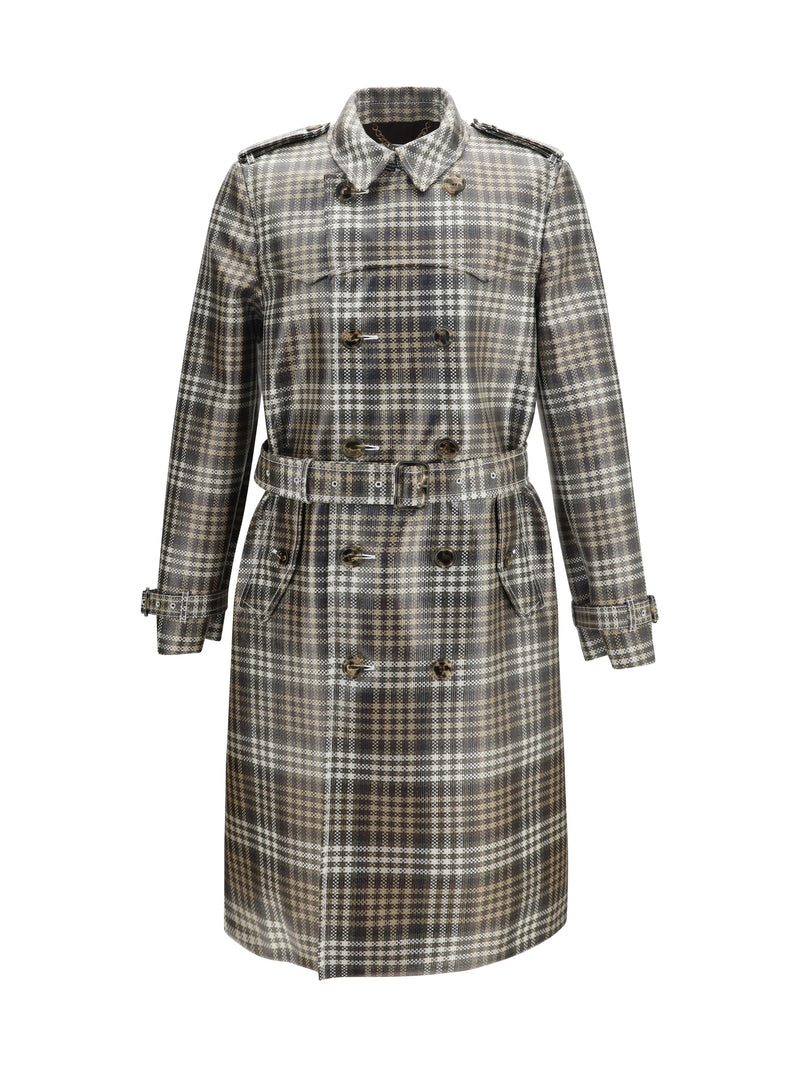 Burberry Burberry Double-breasted Foxfield Madras Trench Chalk White/Truffle - World Class Fashion