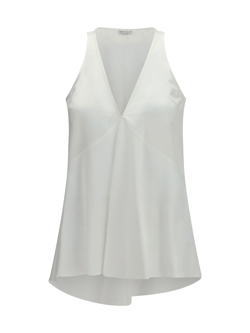 Brunello Cucinelli Brunello Cucinelli Cotton and Silk Satin Top Naturale - World Class Fashion