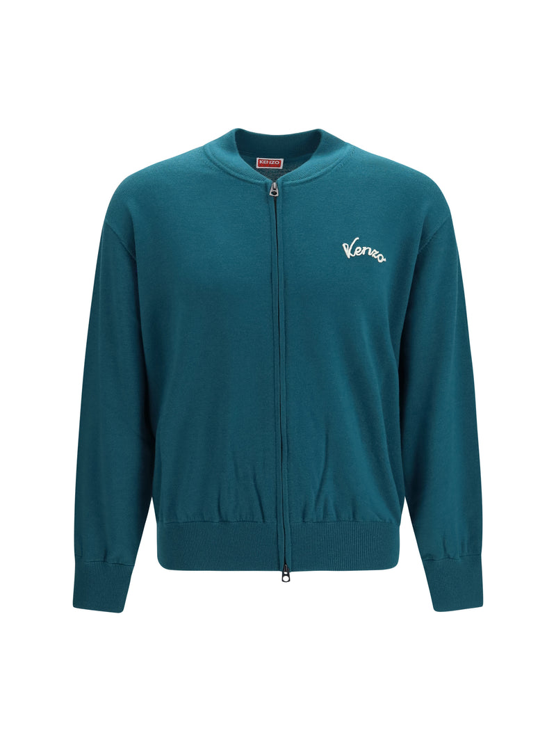 Kenzo Kenzo Eiffel Tower Wool Zip Cardigan Bottle Green - World Class Fashion