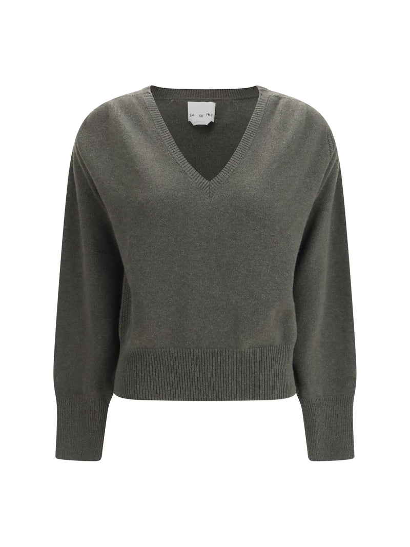 Sa Su Phi Sa Su Phi V-neck Cashmere Sweater Military Green - World Class Fashion