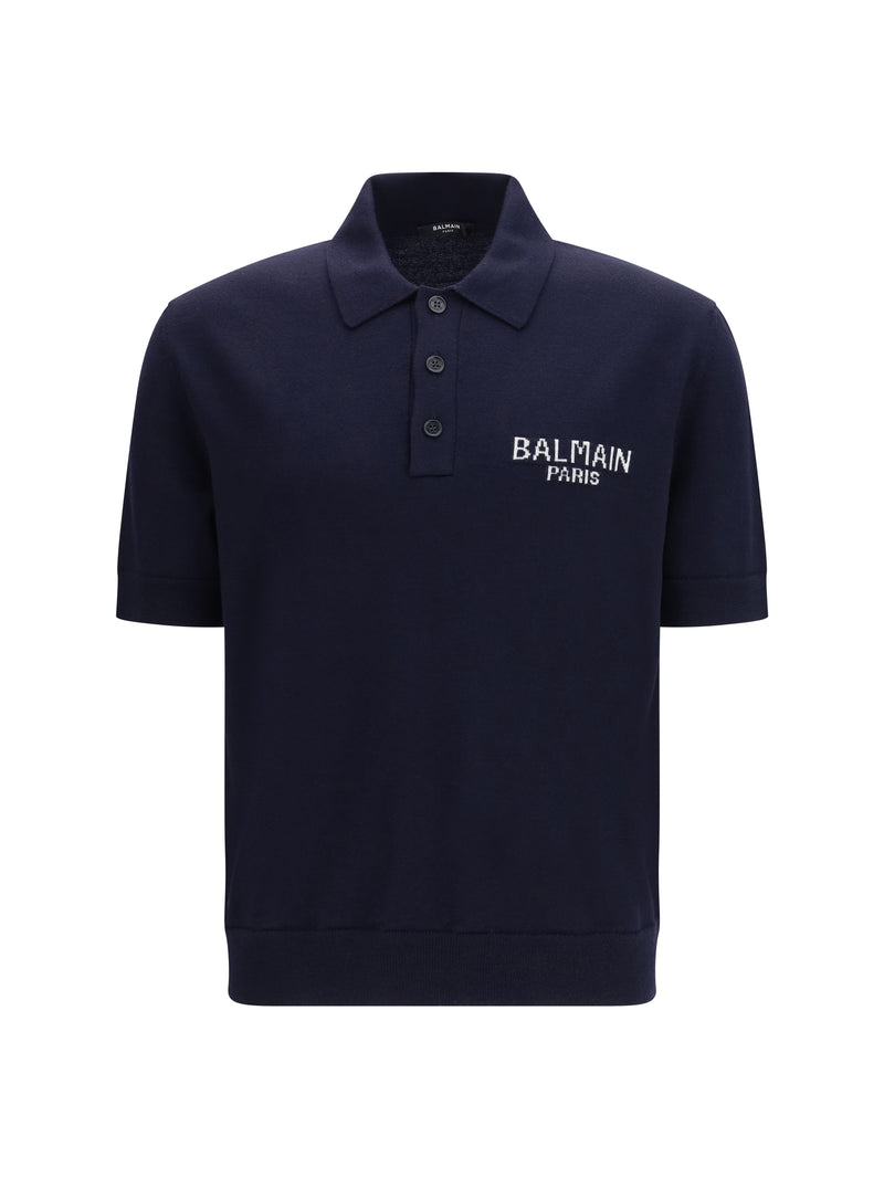 Balmain Balmain Short-sleeve Wool Polo Sat Bleu Marine/Naturel - World Class Fashion