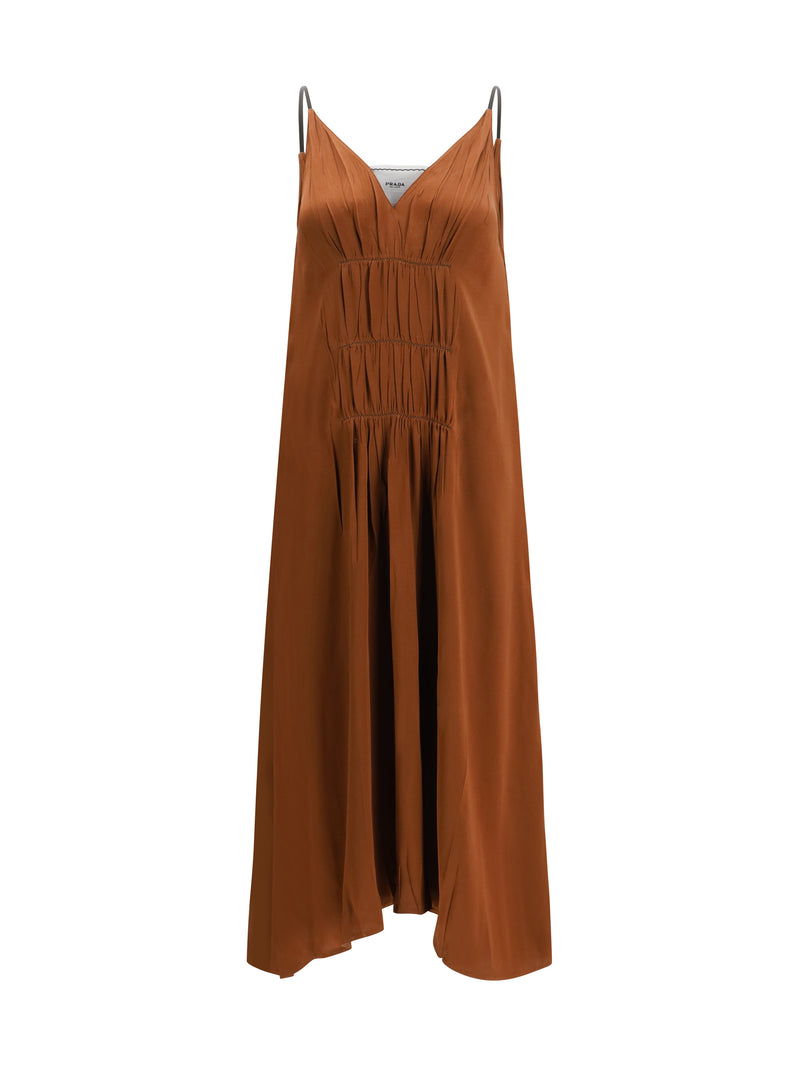 Prada Prada V-neck Long Dress Tabacco - World Class Fashion