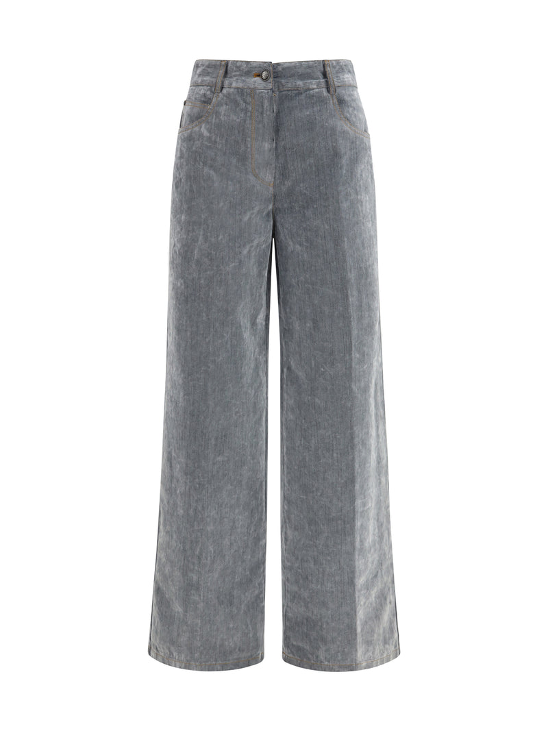 Forte_forte Forte_forte Wide Leg Flocked Denim Jeans Grey - World Class Fashion