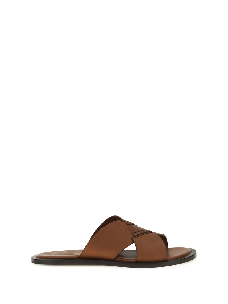 Loewe Loewe Flex Cross Leather Slide Sandals Tan - World Class Fashion